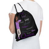 Queen Purple and Black Outdoor Drawstring Bag